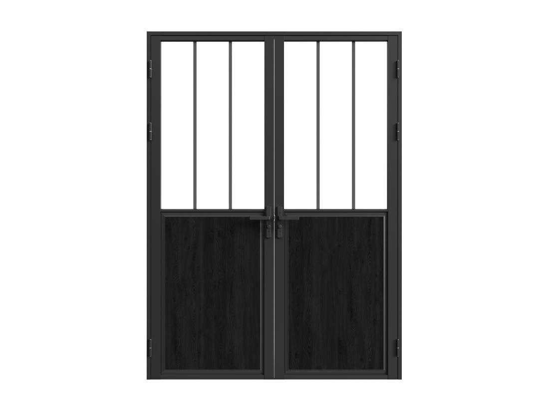 Vente Unique Bloc Porte Réversible à Deux Battants En Aluminium Et Verre Trempé Style Atelier - 2 X H204 X L83 Cm - Noir - ERMELO