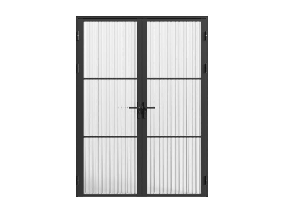 Vente Unique Bloc Porte Réversible à Deux Battants En Aluminium Et Verre Texturé - 2 X H204 X L83 Cm - Noir - MASERU