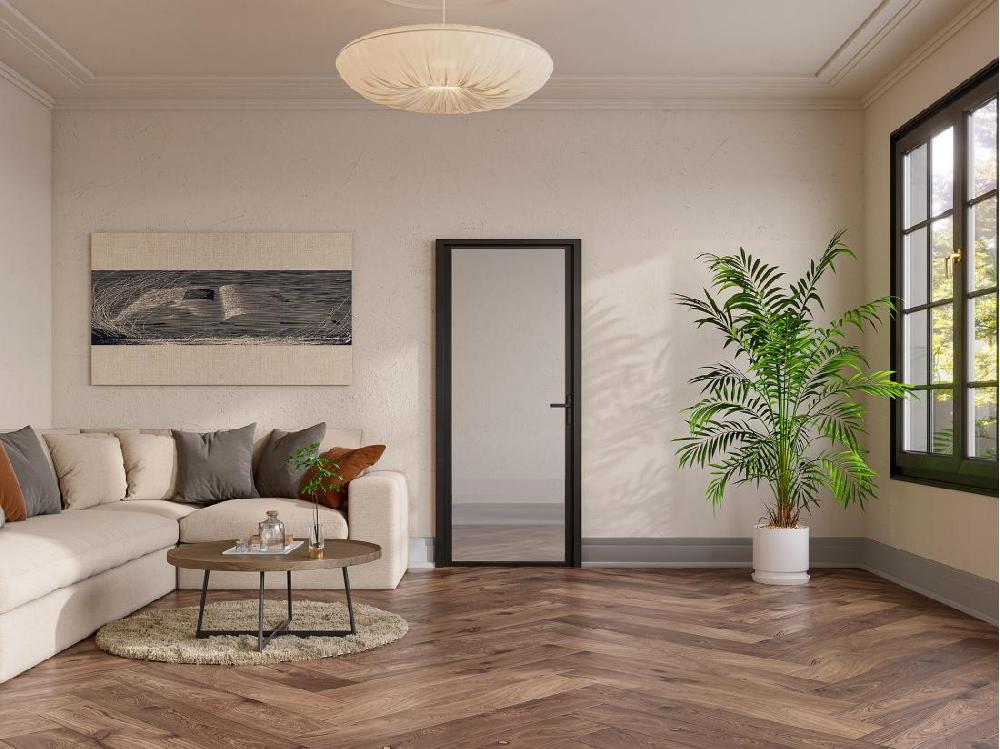 vente unique Bloc porte réversible en aluminium et verre trempé - H204 x L73 cm - Noir - LOXTON