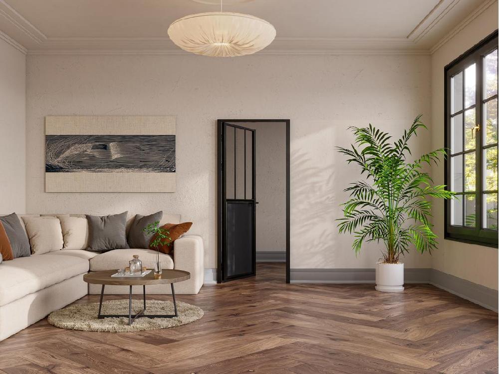 Vente Unique Bloc Porte Réversible En Aluminium Et Verre Trempé Style Atelier - H204 X L83 Cm - Noir - ERMELO