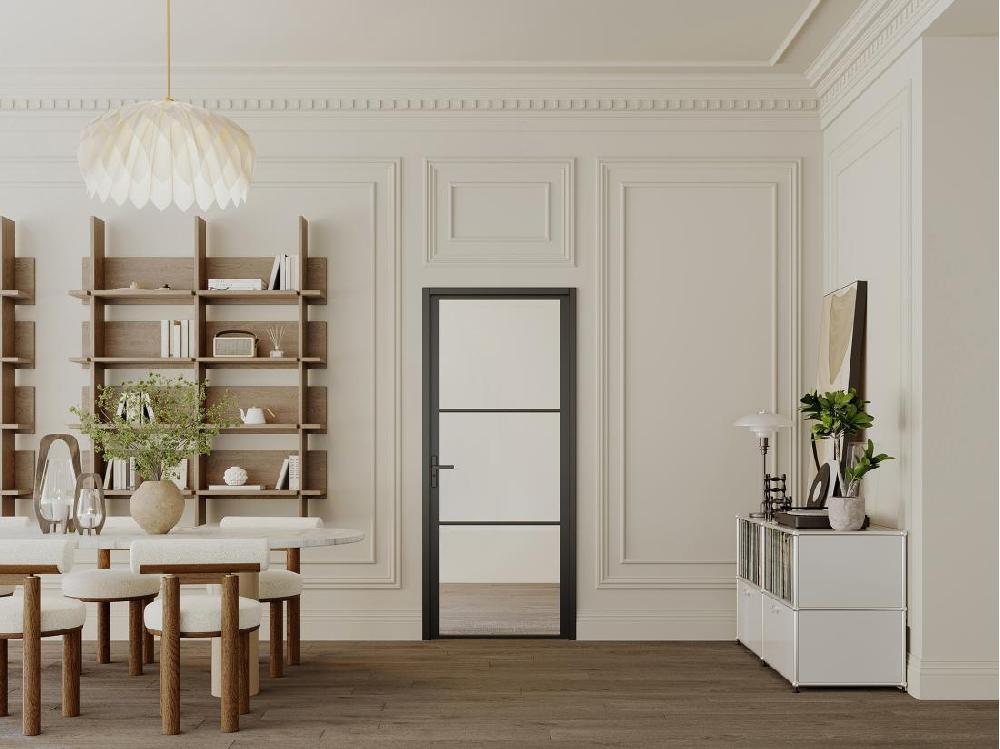 vente unique Bloc porte réversible en aluminium et verre trempé - H204 x L73 cm - Noir - MASERU