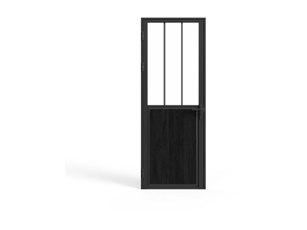 Vente Unique Bloc Porte Réversible En Aluminium Et Verre Trempé Style Atelier - H204 X L73 Cm - Noir - ERMELO