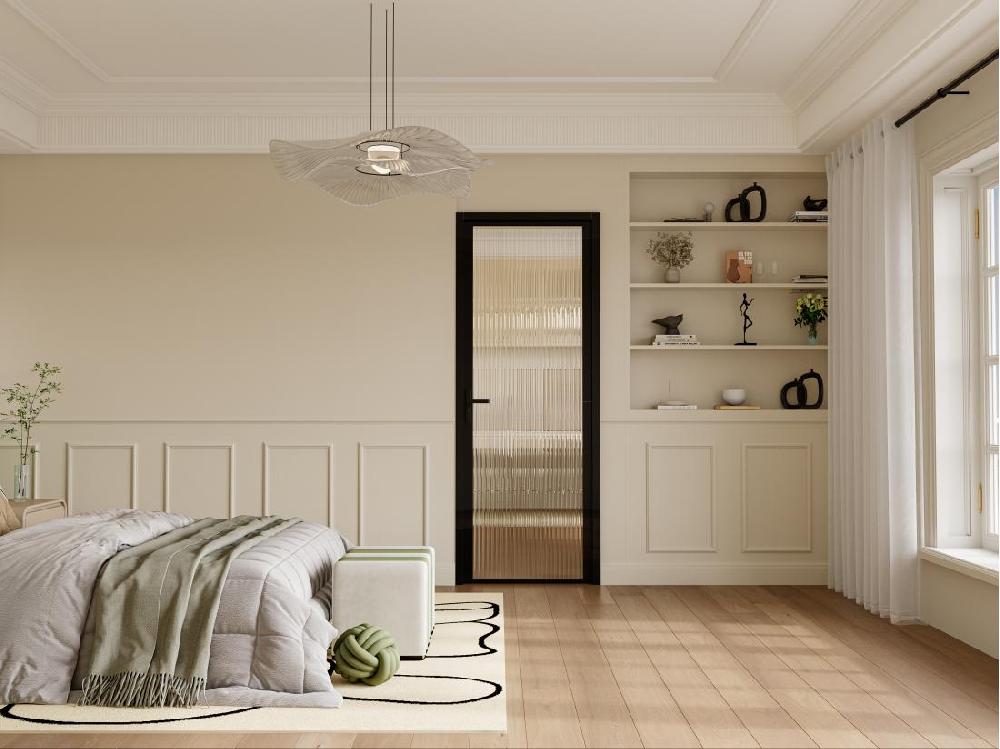 vente unique Bloc porte réversible en aluminium et verre trempé texturé - H204 x L83 cm - Noir - LOXTON