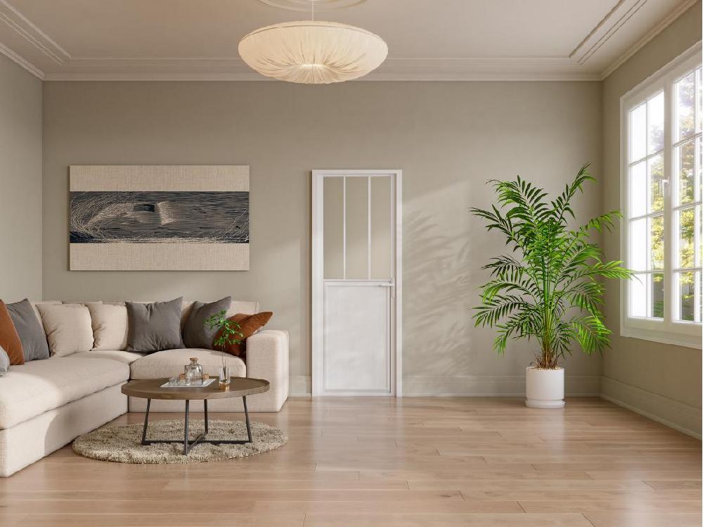 vente unique Bloc porte réversible en aluminium et verre trempé style atelier - H204 x L73 cm - Blanc - ERMELO