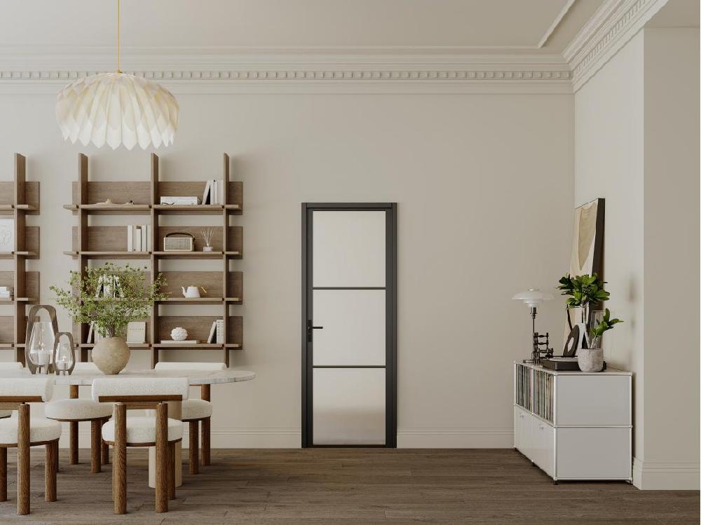 vente unique Bloc porte réversible en aluminium et verre trempé dépoli - H204 x L73 cm - Noir - MASERU