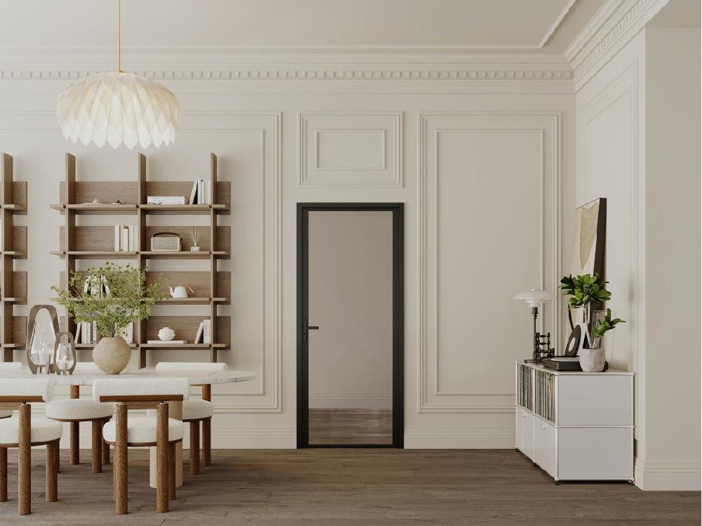 vente unique Bloc porte réversible en aluminium et verre trempé fumé - H204 x L83 cm - Noir - LOXTON