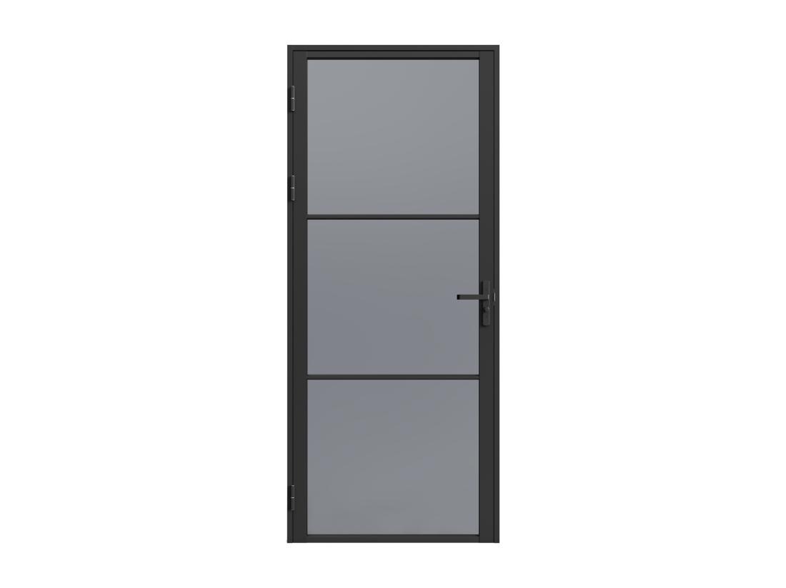 Vente Unique Bloc Porte Réversible En Aluminium Et Verre Trempé Fumé - H204 X L93 Cm - Noir - MASERU