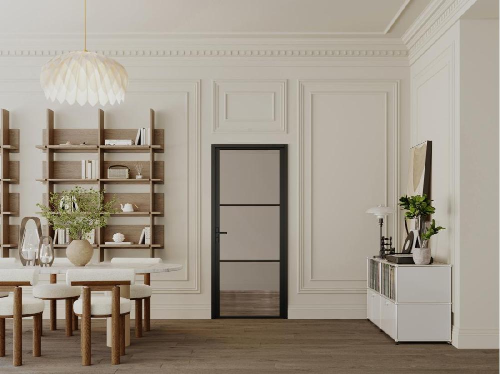 vente unique Bloc porte réversible en aluminium et verre trempé fumé - H204 x L93 cm - Noir - MASERU
