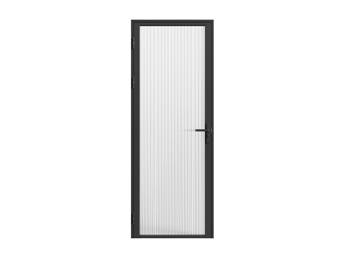 Vente Unique Bloc Porte Réversible En Aluminium Et Verre Trempé Texturé - H204 X L93 Cm - Noir - LOXTON