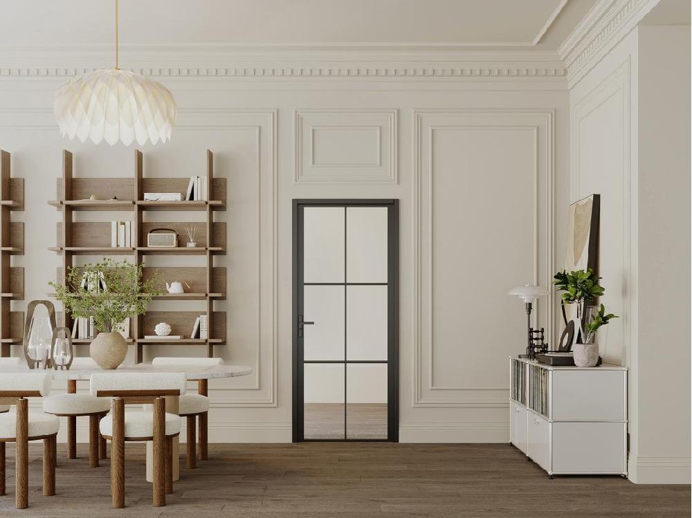 vente unique Bloc porte réversible en aluminium et verre trempé - H204 x L73 cm - Noir - SEROTO