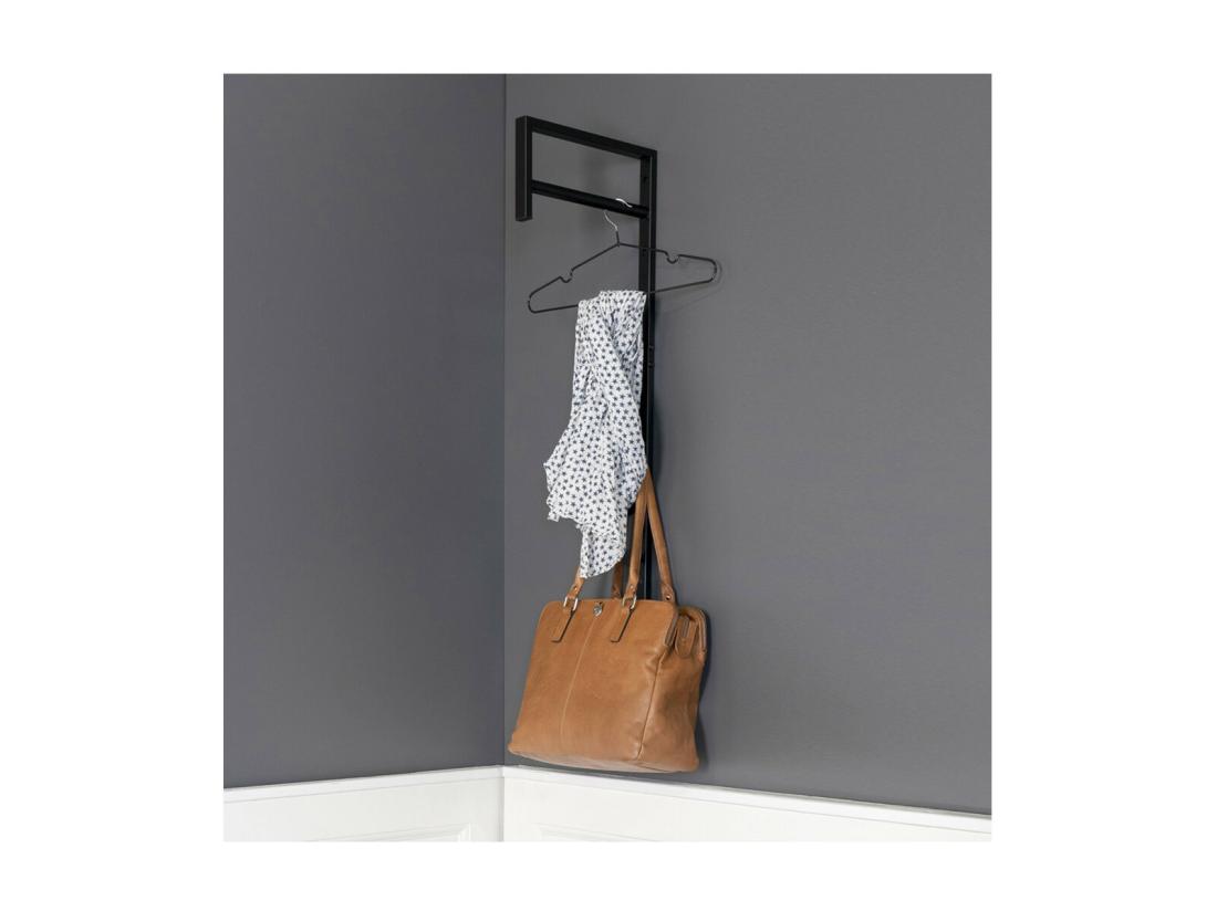 Vente Unique BLORF - Portant Mural Métal Noir Avec Penderie Et Patères