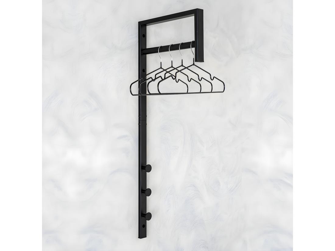 Vente Unique BLORF - Portant Mural Métal Noir Avec Penderie Et Patères