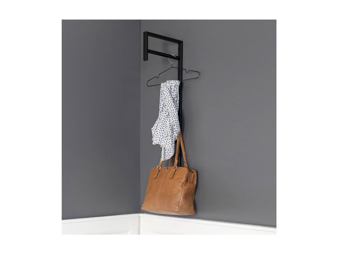 vente unique BLORF - Portant Mural Métal Noir avec Penderie et Patères