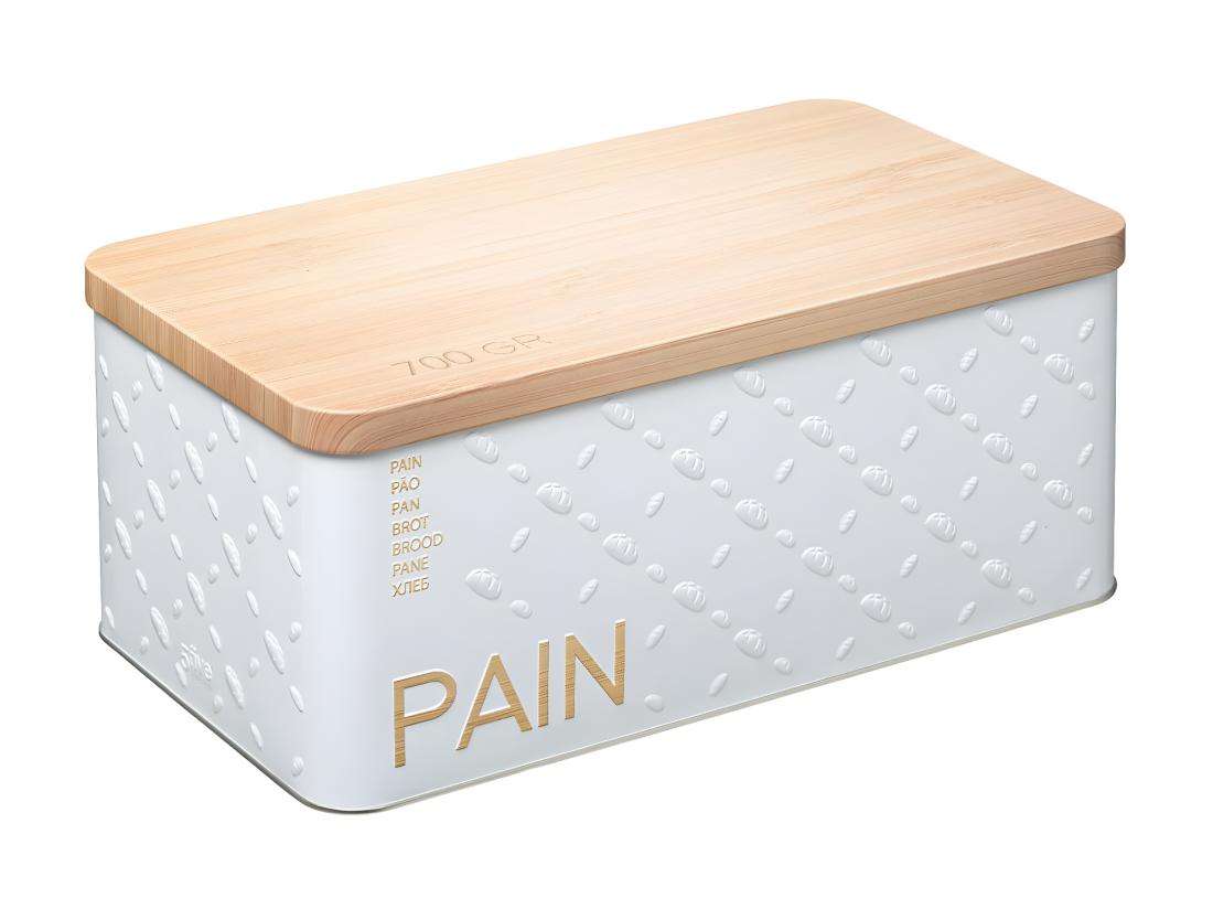Vente Unique Boîte à Pain En Métal Blanc Déco Relief Beige