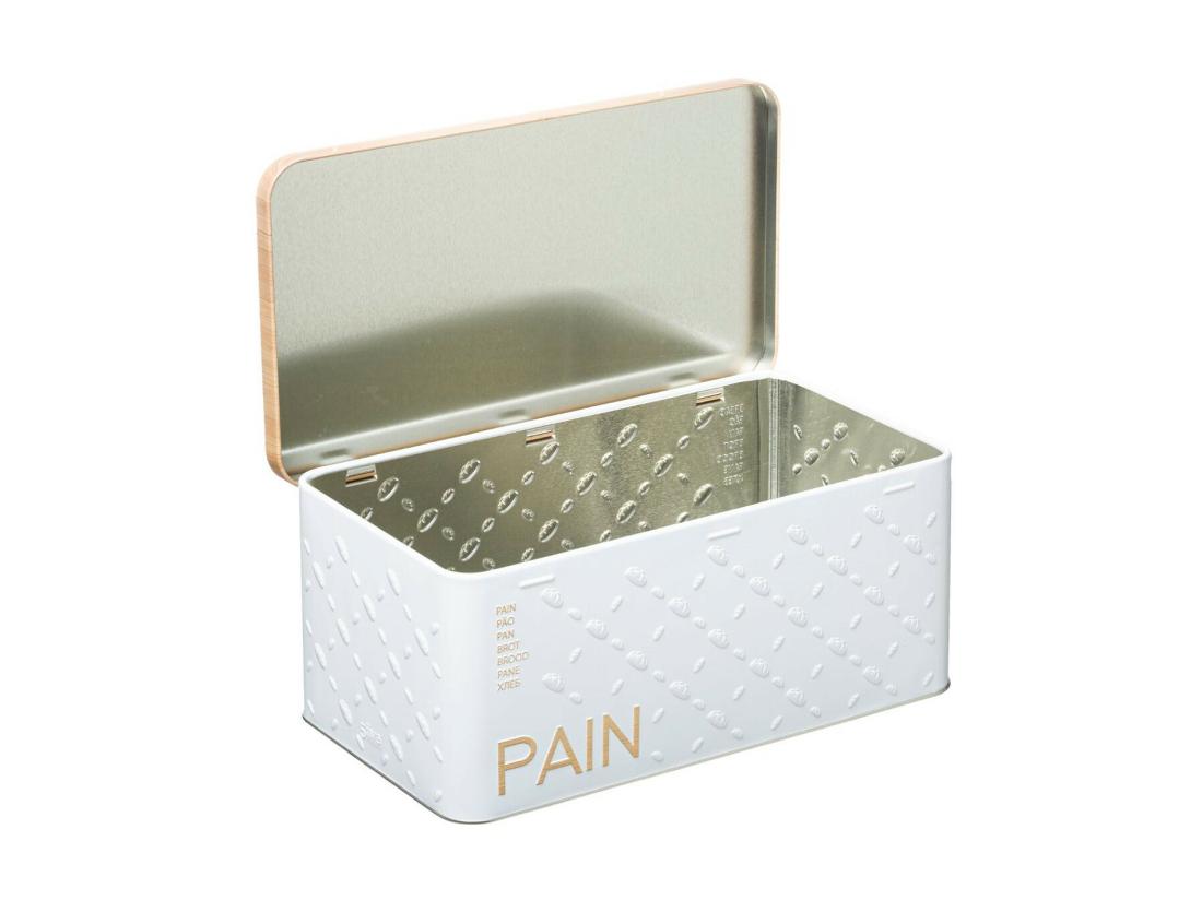 vente unique Boîte à pain en métal Blanc déco Relief Beige