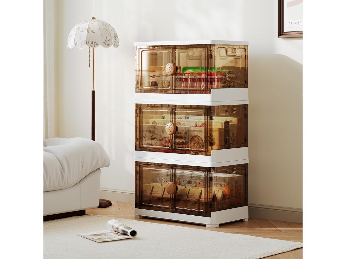 Vente Unique Boite De Rangement 285L 3 Bac De Rangement Pliable Étanche Caisses De Rangement Transparente Avec Couvercle 4 Roulettes Empilable