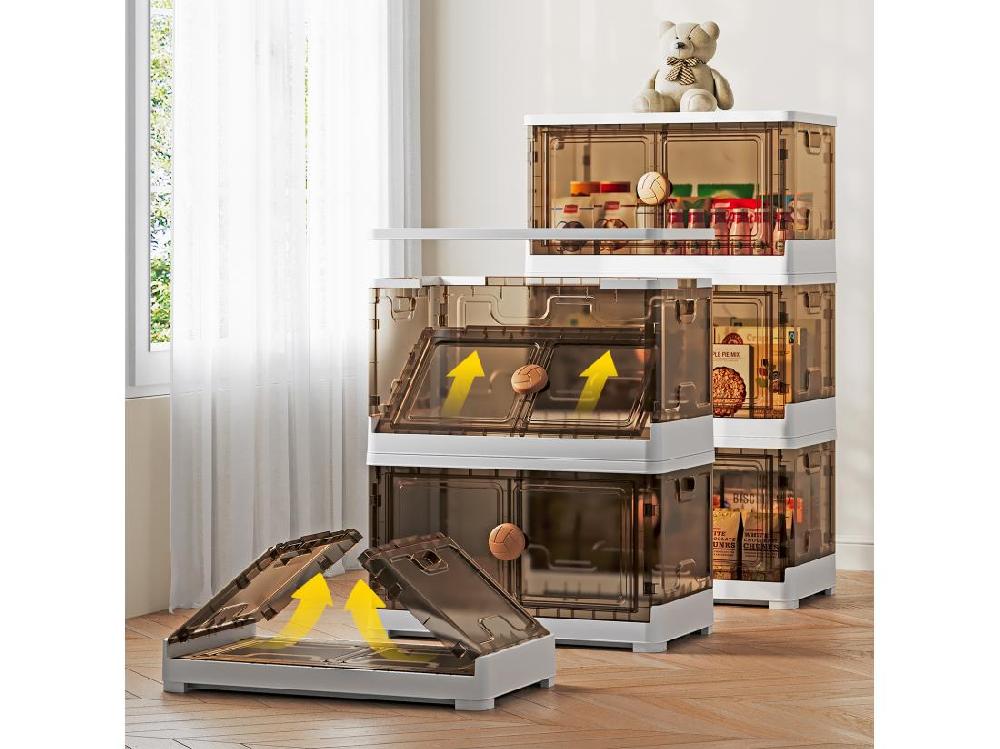 Vente Unique Boite De Rangement 285L 3 Bac De Rangement Pliable Étanche Caisses De Rangement Transparente Avec Couvercle 4 Roulettes Empilable