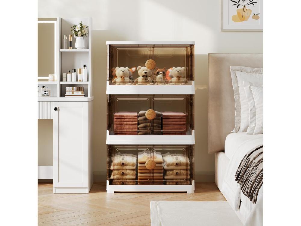 Vente Unique Boite De Rangement 285L 3 Bac De Rangement Pliable Étanche Caisses De Rangement Transparente Avec Couvercle 4 Roulettes Empilable