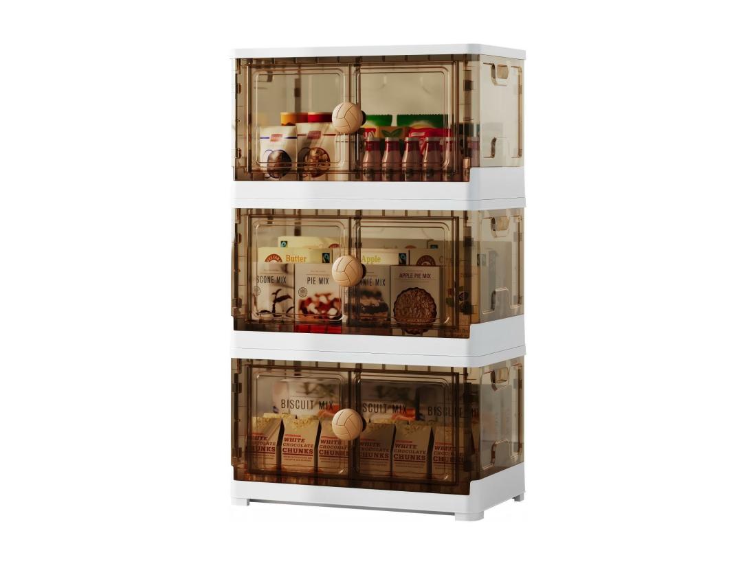 vente unique Boite de Rangement 285L 3 Bac de Rangement Pliable Étanche Caisses de Rangement Transparente avec couvercle 4 roulettes Empilable
