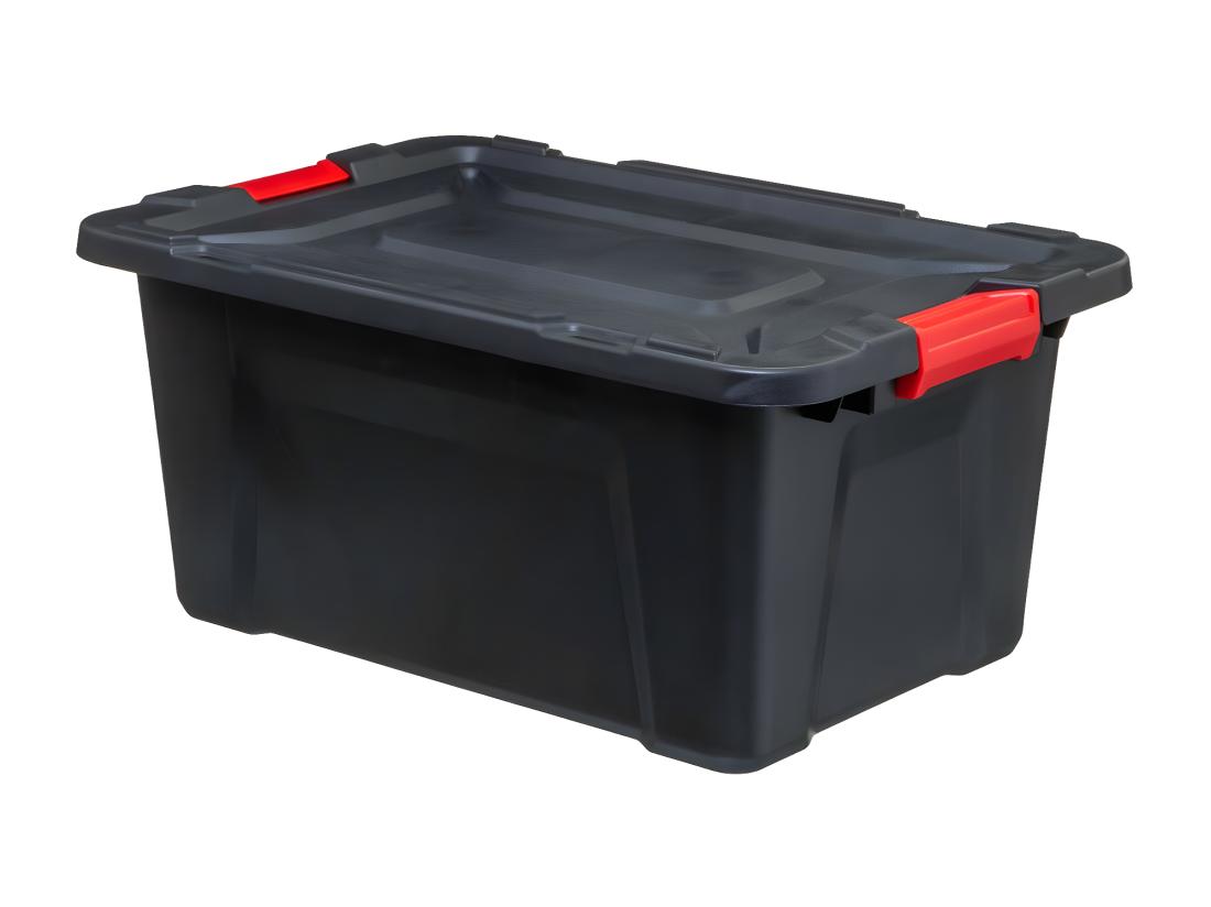 Vente Unique Boîte De Rangement En Polypropylène Noir 55L Fermeture Par Double Clips