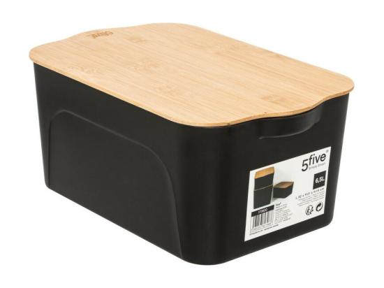 Vente Unique Boîte Rangement Plastique Et Bambou - Noir - 6 5 L