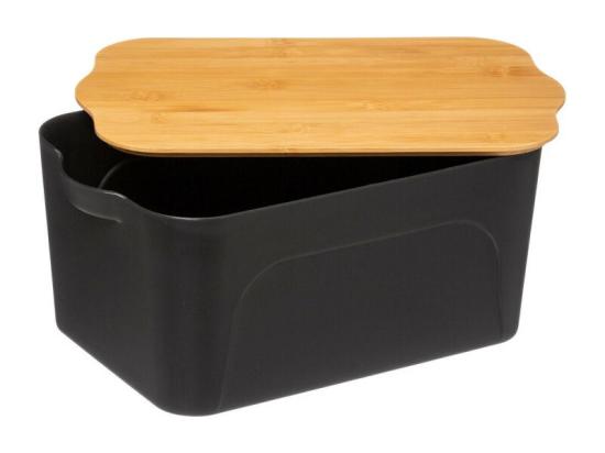 Vente Unique Boîte Rangement Plastique Et Bambou - Noir - 6 5 L