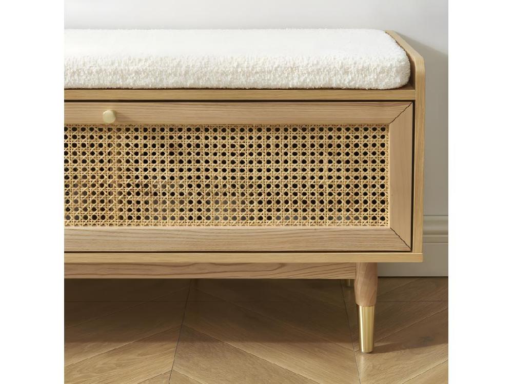 Vente Unique Bombong - Banc D'entrée Avec Rangement Chaussures En Bois Et Cannage L100cm - Bois Clair