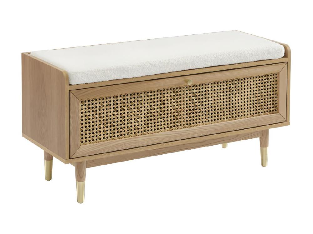 vente unique Bombong - Banc d'entrée avec rangement chaussures en bois et cannage L100cm - Bois clair