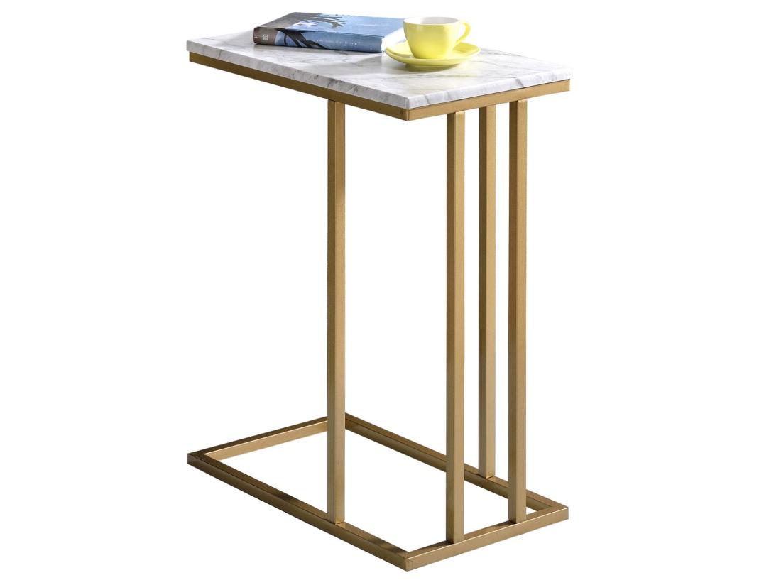 Vente Unique Bout De Canapé CARLOTA En Métal Doré Et Plateau Rectangulaire En MDF Décor Marbre Blanc Table D'appoint Table à Café Table Basse