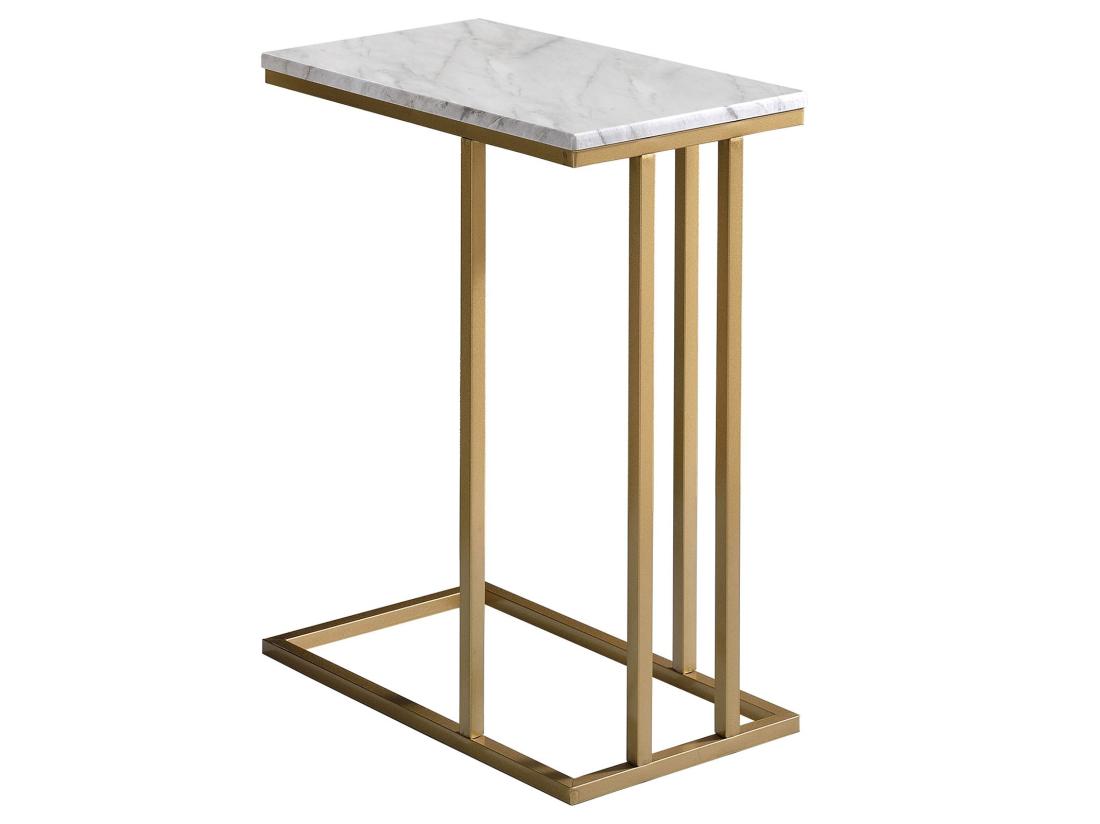 vente unique Bout de canapé CARLOTA en métal doré et plateau rectangulaire en MDF décor marbre blanc table d'appoint table à café table basse