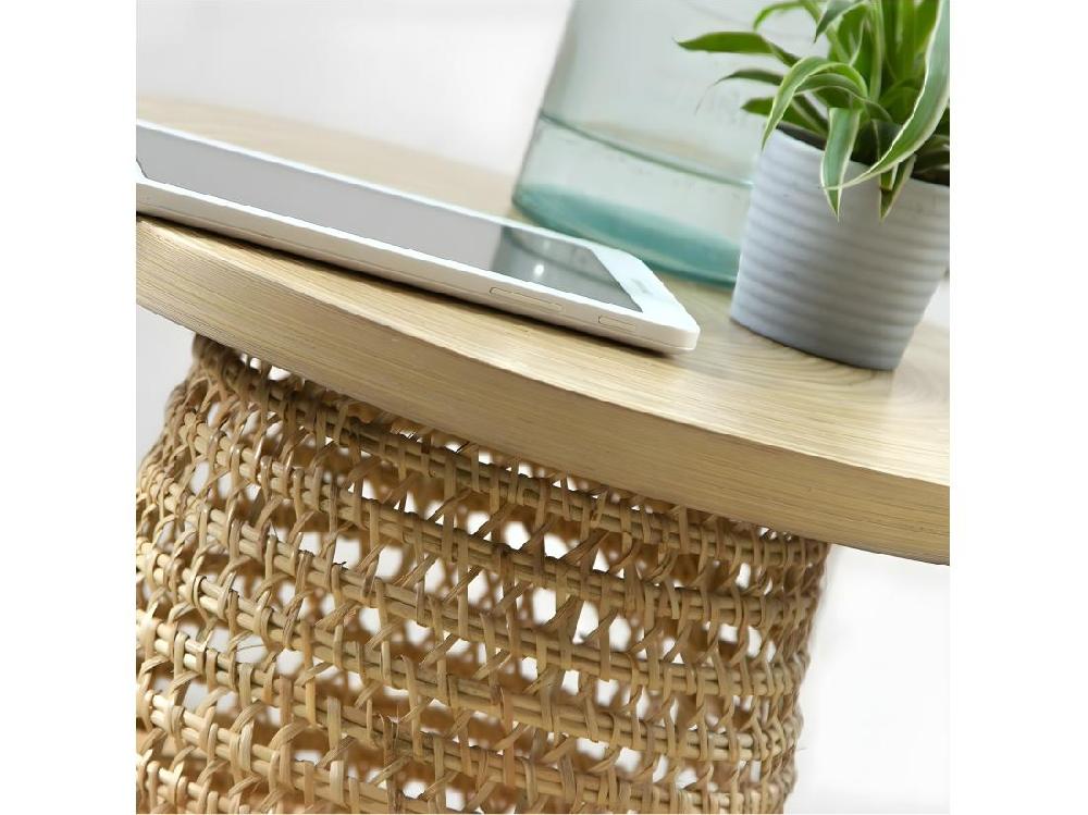 vente unique Bout de canapé plateau bambou pied rotin