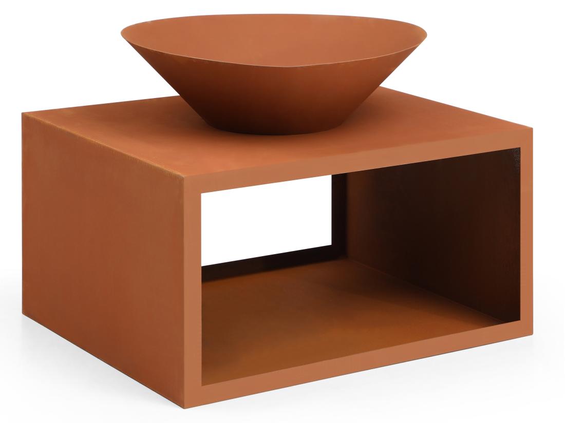 Vente Unique Brasero En Acier Corten Avec Range Bûches - L90 X H67 5 X P75 Cm - BEZIO