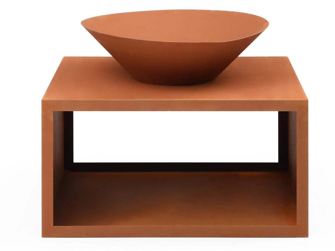 Vente Unique Brasero En Acier Corten Avec Range Bûches - L90 X H67 5 X P75 Cm - BEZIO