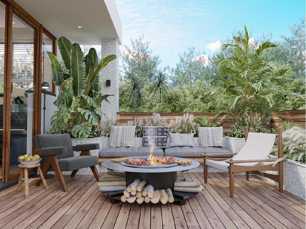 Vente Unique Brasero Plancha Grill Avec Range-bûches - L120 X L120 X H40 Cm - BARCENA