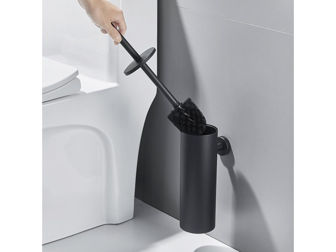 Vente Unique Brosse Toilettes WC Suspendu Noir Avec Support Brosse Balai Toilette Acier INOX à Manche Long Brosse Toilette Antibactérienne Avec Support EU Modèle