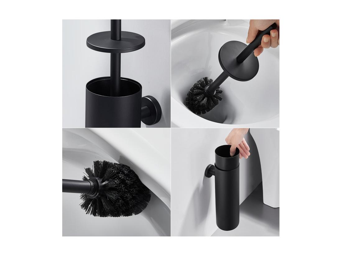 Vente Unique Brosse Toilettes WC Suspendu Noir Avec Support Brosse Balai Toilette Acier INOX à Manche Long Brosse Toilette Antibactérienne Avec Support EU Modèle