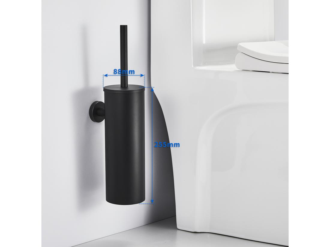 Vente Unique Brosse Toilettes WC Suspendu Noir Avec Support Brosse Balai Toilette Acier INOX à Manche Long Brosse Toilette Antibactérienne Avec Support EU Modèle