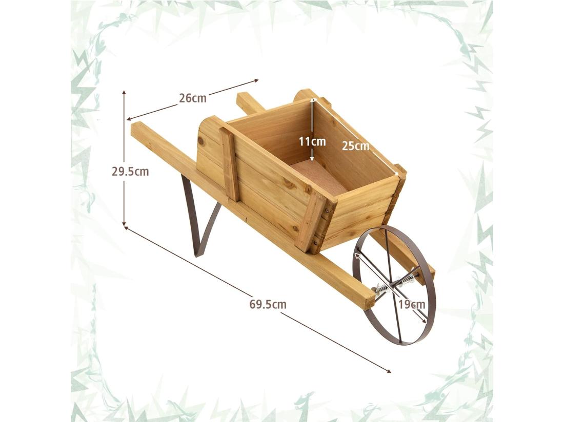 Vente Unique Brouette à Fleurs Jardinière En Bois Jardinière De Jardin à Roues Avec 9 Accessoires Magnétiques 2 Longues Poignées Pour Jardin Terrasse Maison Vacances