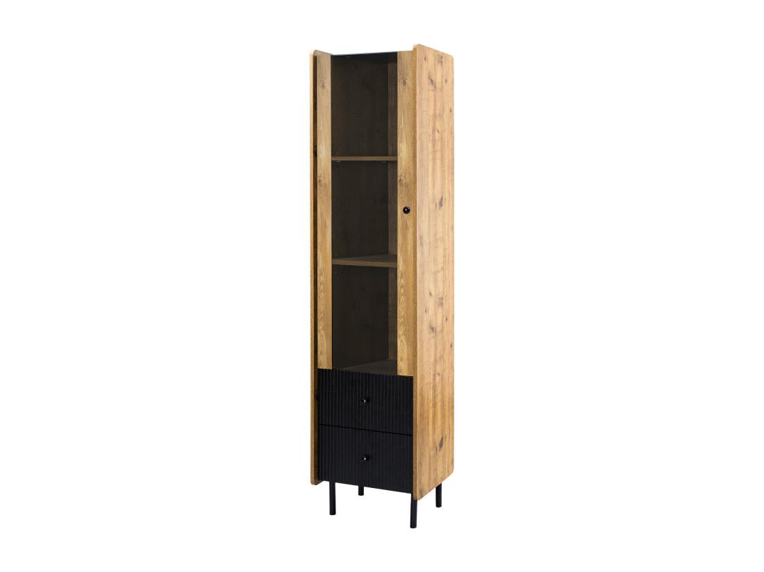 Vente Unique Buffet 180 Cm - Avec LED Et Porte Vitrée - 2 Tiroirs - Naturel + Noir