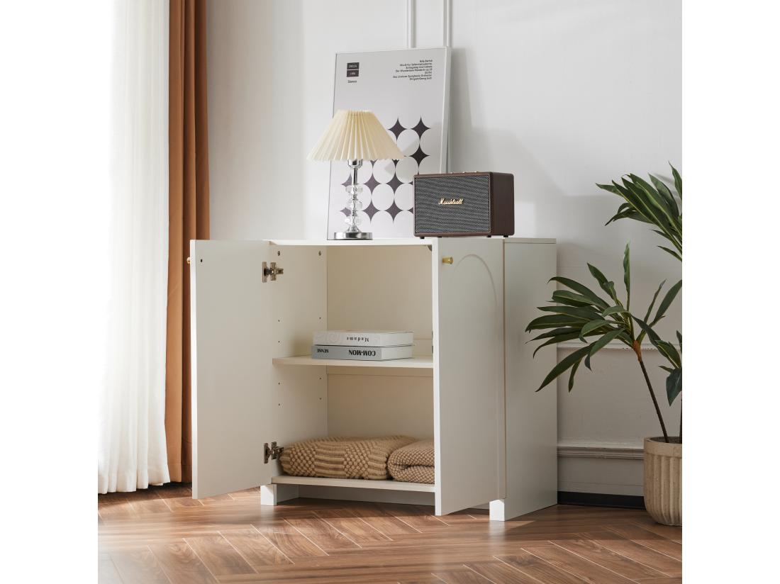 Vente Unique Buffet - 2 Portes Avec étagères Régables - Blanc