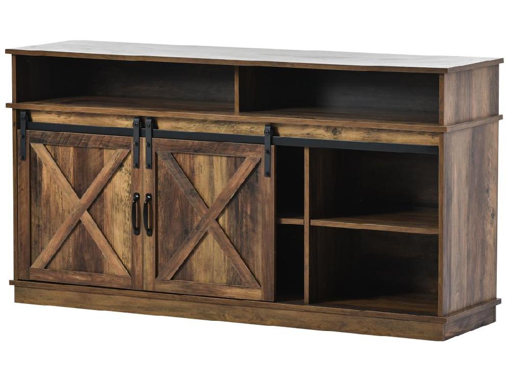 Vente Unique Buffet - 2 Portes Coulissantes Et Compartiments - étagères Internes Réglables - Marron