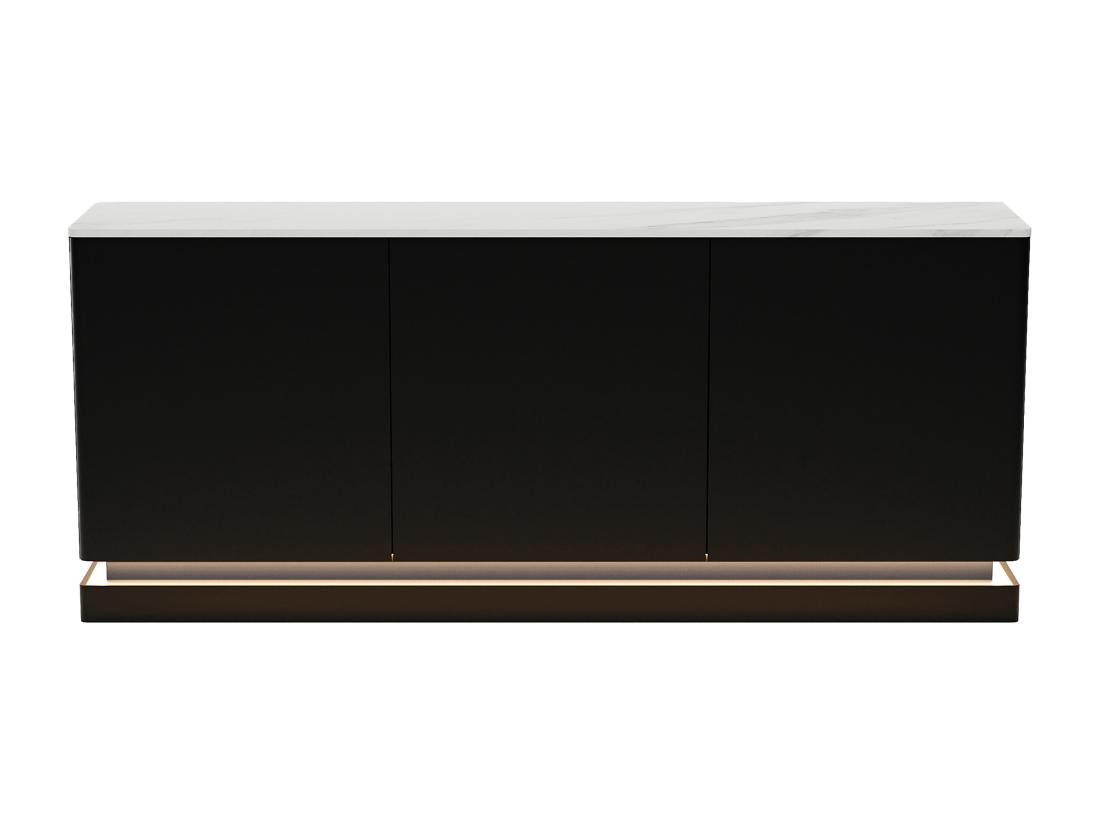 Vente Unique Buffet 3 Portes Avec LEDs En MDF - Noir Et Effet Marbre Blanc - DEVIKA De Pascal MORABITO