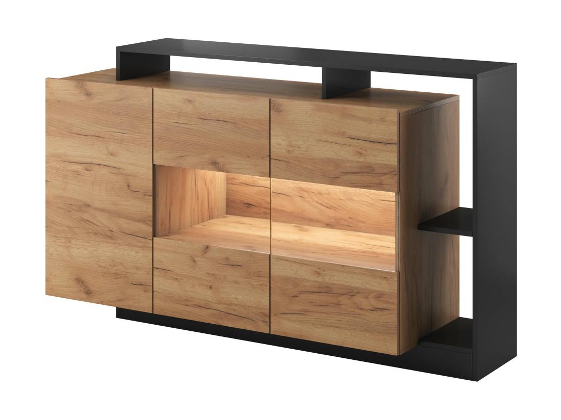 Vente Unique Buffet 3 Portes Et 3 Niches Avec LEDs - Coloris : Naturel Et Anthracite - IDESIA