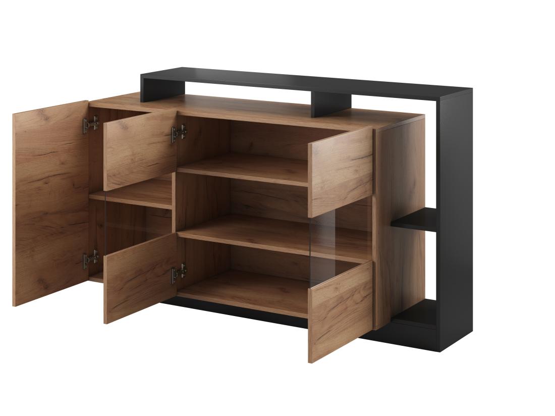 Vente Unique Buffet 3 Portes Et 3 Niches Avec LEDs - Coloris : Naturel Et Anthracite - IDESIA