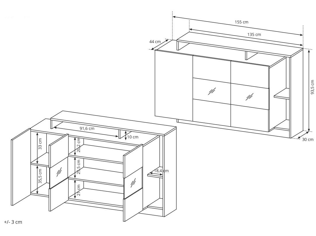 Vente Unique Buffet 3 Portes Et 3 Niches Avec LEDs - Coloris : Naturel Et Anthracite - IDESIA