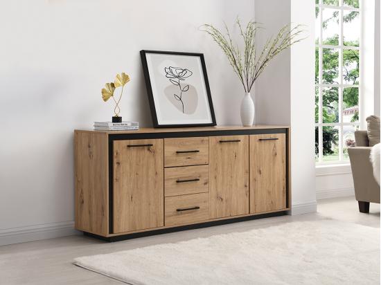 vente unique Buffet 3 portes et 3 tiroirs en MDF - Naturel et noir - NALAMANE