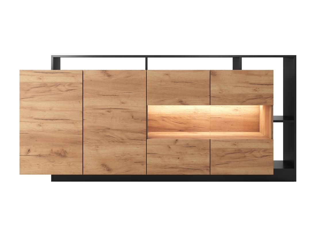 Vente Unique Buffet 4 Portes Et 4 Niches Avec LEDs - Naturel Clair Et Anthracite - IDESIA