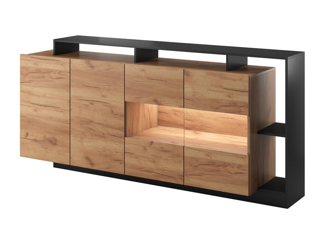 Vente Unique Buffet 4 Portes Et 4 Niches Avec LEDs - Naturel Clair Et Anthracite - IDESIA