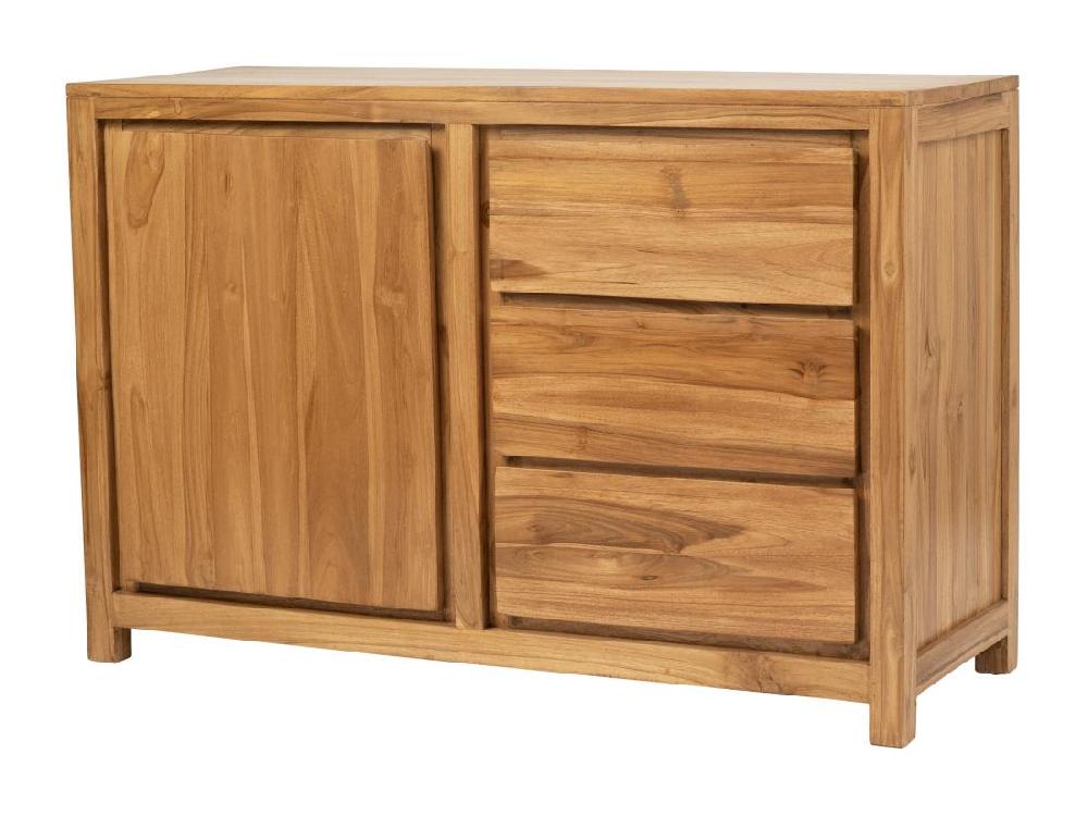 Vente Unique Buffet Avec 1 Porte Et 3 Tiroirs En Bois De Teck - Naturel - ALEMIA