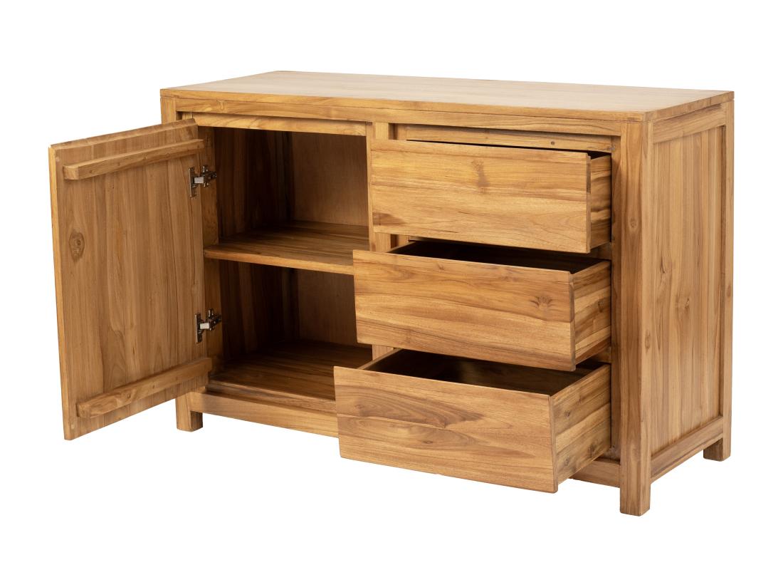 Vente Unique Buffet Avec 1 Porte Et 3 Tiroirs En Bois De Teck - Naturel - ALEMIA